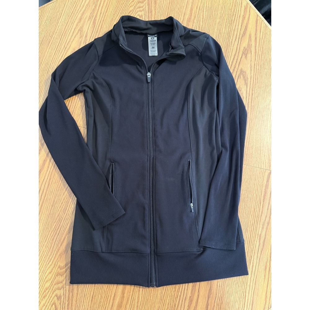 Mono B Black Ribbed Full Zip Activewear Jacket AJ2484 Thumbholes Medium